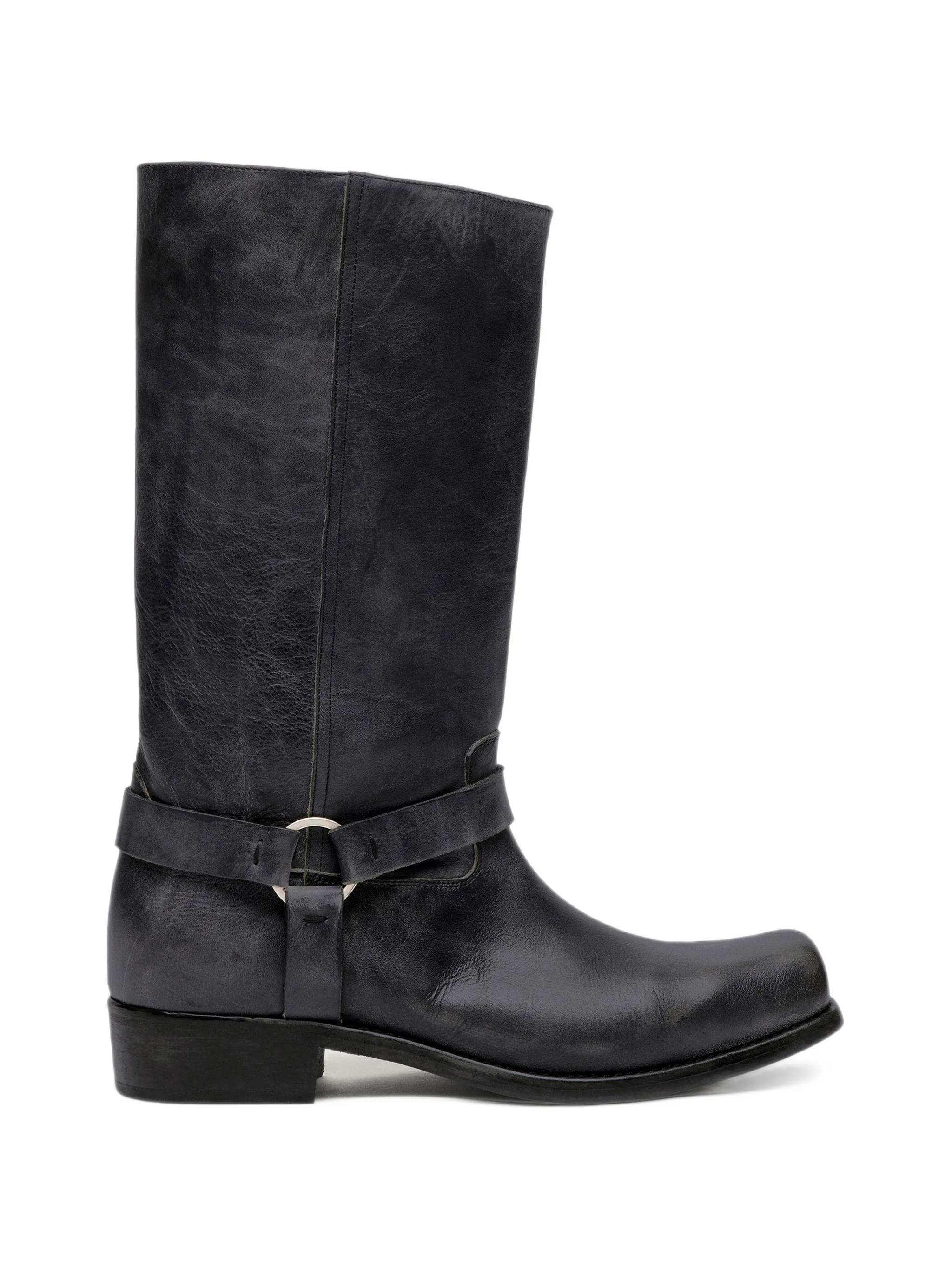 distressed harness boots