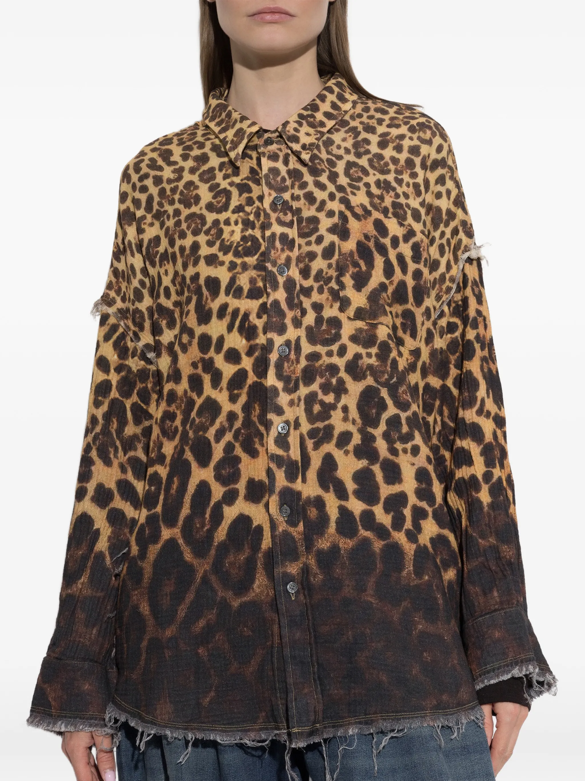 leopard-print frayed shirt